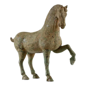 Contemporary Distressed Green Bronze Horse Statue Hoof Up