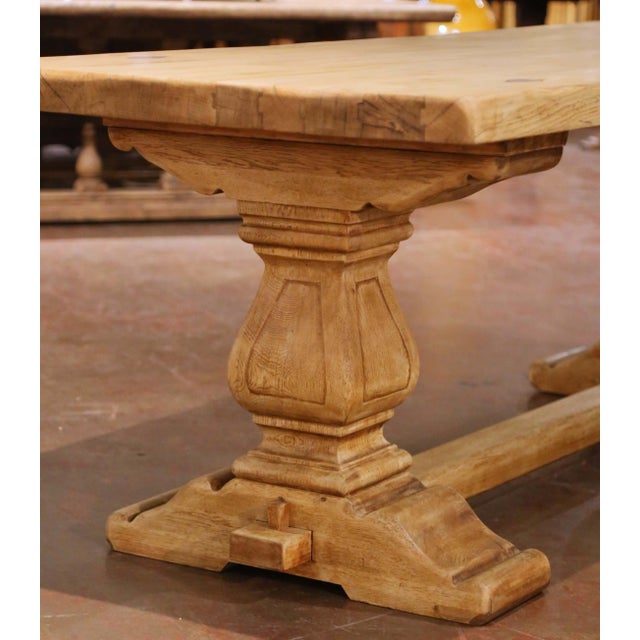 French Early 20th Century French Louis XIII Bleached Oak Trestle Refectory Dining Table For Sale - Image 3 of 7