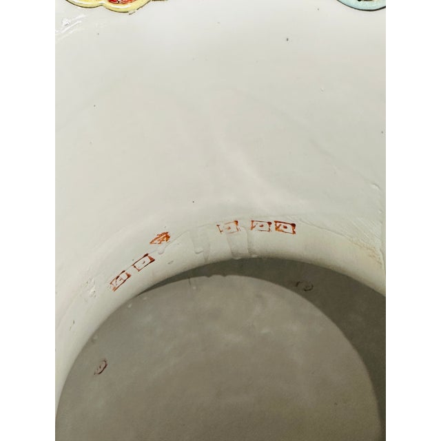 Vibrant Vintage 1970s Chinese Famille Rose Medallion Floor Vase | Chinoiserie Grand Decor With Foo Dog Handles For Sale - Image 14 of 15