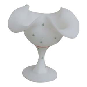 Fenton Art Glass Hand Painted D. Robinson Green Christmas Trees Comport Bowl 4375b
