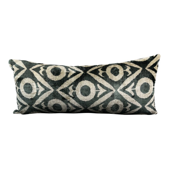 Green Lumbar Velvet Silk Ikat Pillow Cover Chairish