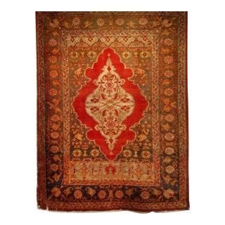 19th Century Turkish Oushak Area Rug, Hand-Knotted Wool, Red & Ivory, 5' x 6' For Sale