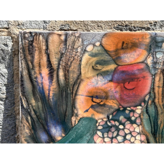 Hand-Painted Ceramic Art Wall Panel or Tile with Flower & Plant Motifs by Traute Lossau for Kupfermühle KMK Keramik, West Germany, 1960s For Sale - Image 10 of 18