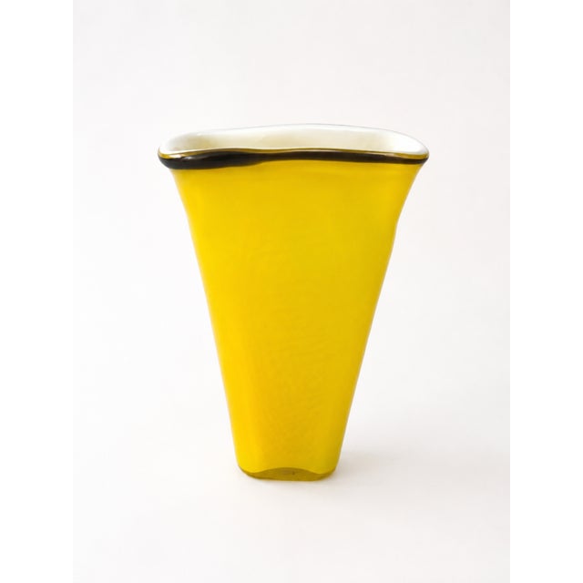 Glass Large Vintage Murano Yellow Cased Opaline Glass Vase with Black Rim, 1970s For Sale - Image 7 of 7