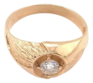 14 Karat Yellow Etched Gold Fashion Ring With Solitaire Round Diamond