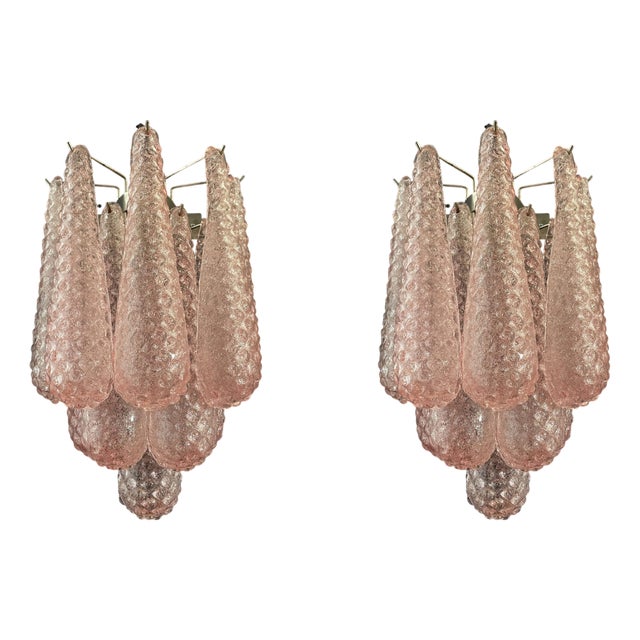 Pink Murano Wall Lamps with Drop-Shaped Prisms, 2000s, Set of 2 For Sale