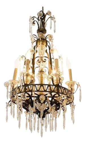 1900s Louis XVI Revival Style French Crystal and Bronze Chandelier