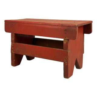 Antique Primitive Farmhouse Red Slatted Milking Stool For Sale