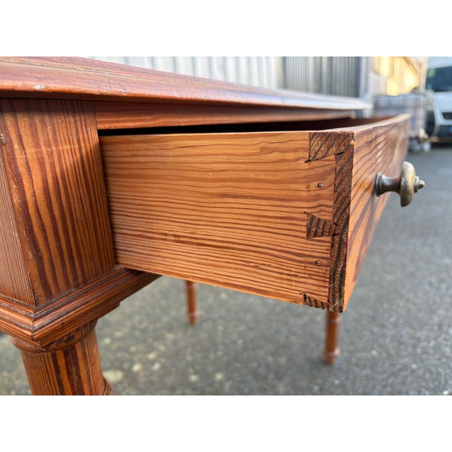 Antique Pitch Pine Desk with Turned Legs and Drawer, 1900s For Sale - Image 10 of 11