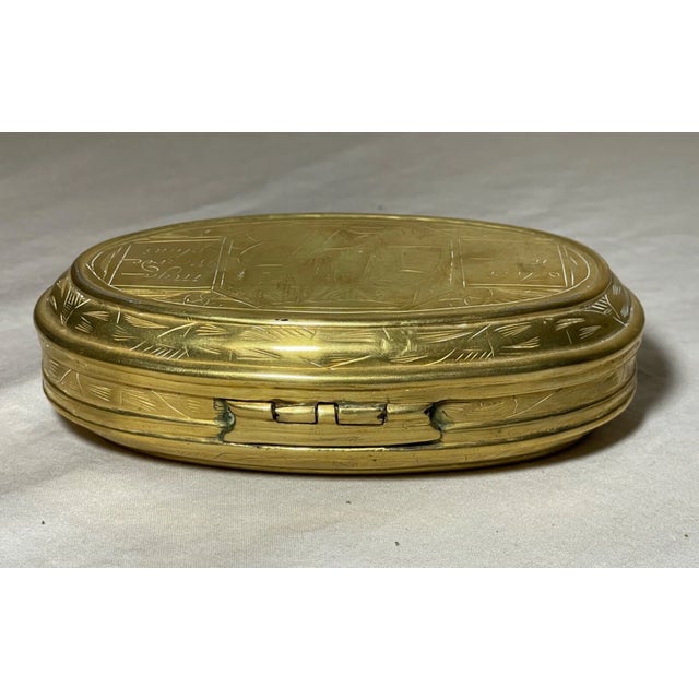 Arts & Crafts Rare Antique 18th Century Hand Tooled Engraved Brass Dutch Figural Snuff Box For Sale - Image 3 of 12