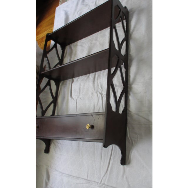 Vintage Bombay Mahogany Regency Wall Shelf With Drawer and Lattice Sides For Sale - Image 4 of 10