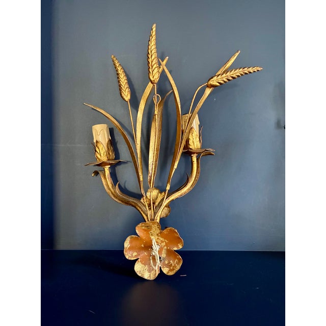Metal ‘Wheat Sheaves’ Wall Sconces from Maison Charles, 1980s For Sale - Image 3 of 4