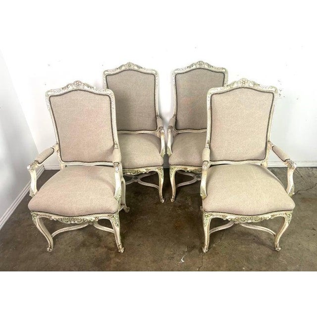 Set of Four French Louis XV Painted Dining C. 1900 For Sale - Image 4 of 18