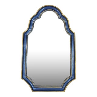 Vintage Hollywood Regency Blue Wall Mirror – Newly Painted For Sale