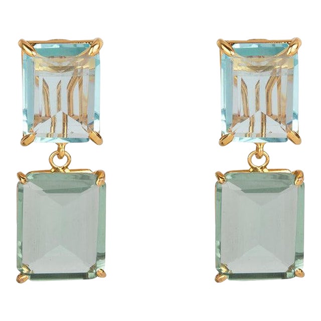 Renata Earrings - Blue Quartz & Green Amethyst - 2 Pieces For Sale