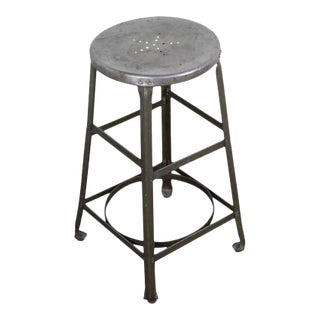 Early 20th Century American Industrial Factory Stool in Stripped Steel For Sale