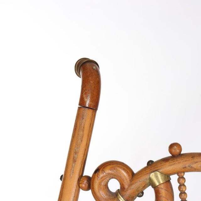 Brass Victorian Oak Stick & Ball Adjustable Easel With Mirror & Brass Caps C1910 For Sale - Image 8 of 13