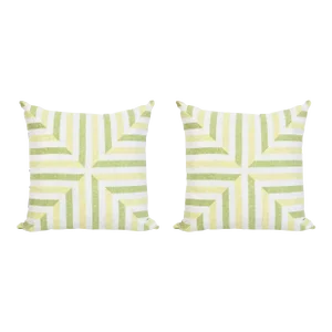 Palm Orleans Garden District Green Mitered Stripe Euro Pillow Shams- Set of 2