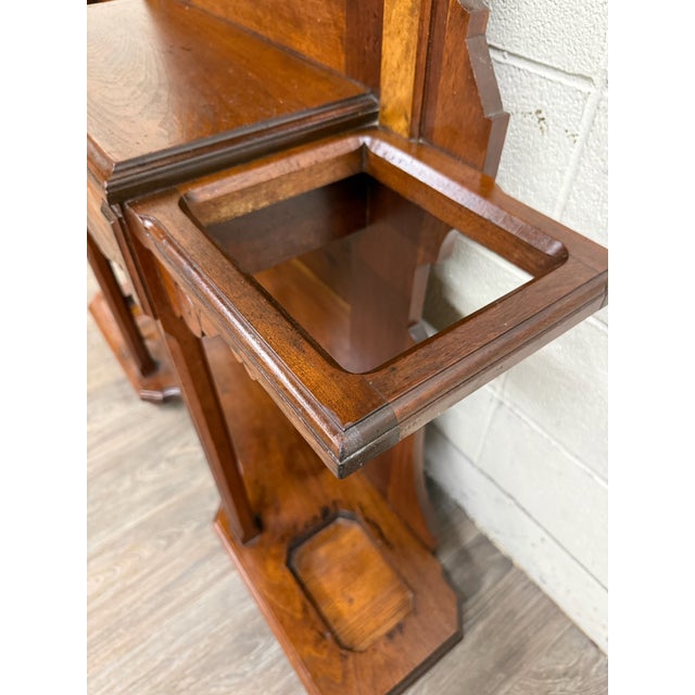 Antique Victorian Eastlake Walnut Hall Tree With Mirror and Hooks and Drawer For Sale - Image 13 of 18