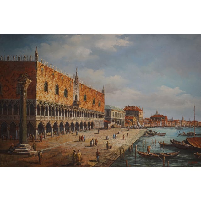 Large Framed Venice Gondola Oil Painting on Canvas For Sale - Image 9 of 12