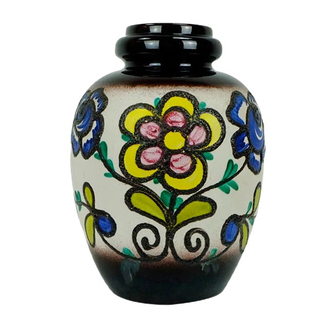 Fat Lava Floor Vase with Flower Decor from Scheurich, 1960s For Sale