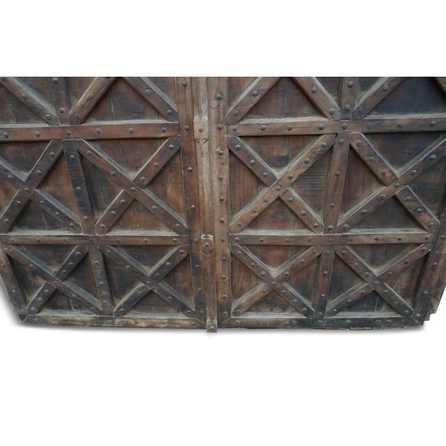 Vintage Large Indian Arched Industrial X Pattern Doors For Sale - Image 4 of 7