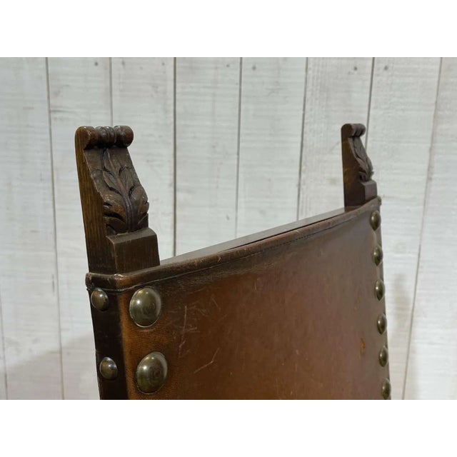 High-Backed Chair in Oak and Leather, Early 20th Century For Sale - Image 10 of 14