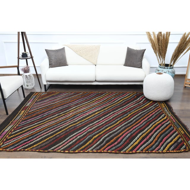 Mid-Century Modern 1970s Vintage Turkish Oushak Handmade Wool Cotton Brown Area Rug For Sale - Image 3 of 12