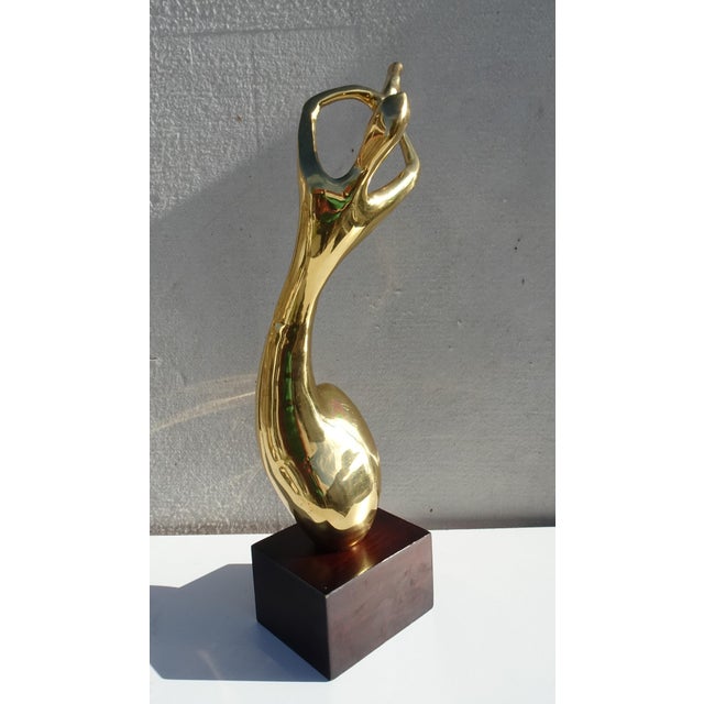 1970s Large Abstract Brass Flute Player Sculpture on Wooden Base, 1970s For Sale - Image 5 of 11