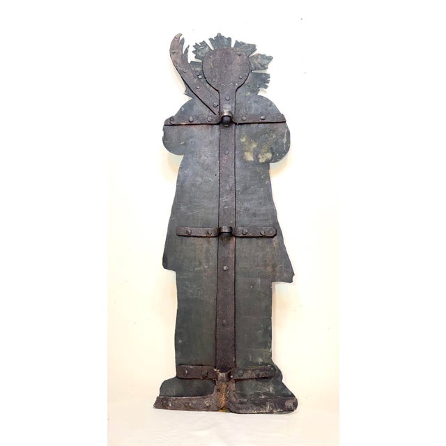 Huge Antique Hand Painted 17th Century Copper Wrought Iron Religious Sign Statue For Sale - Image 4 of 18
