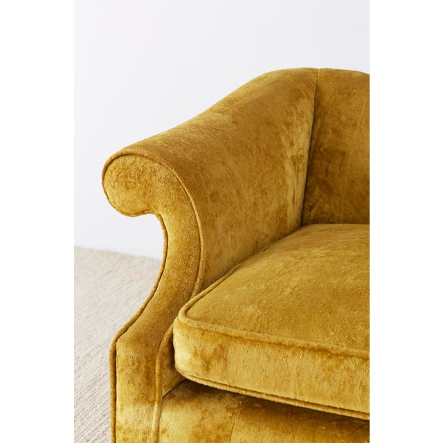 Chinese Chippendale Style Citron Velvet Camel Back Sofa For Sale - Image 4 of 13