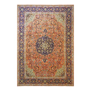 Antique Persian Tabriz Pahlavi Wool 11x17 Orange, Blue & Green Handmade Area Rug #9902606 For Sale