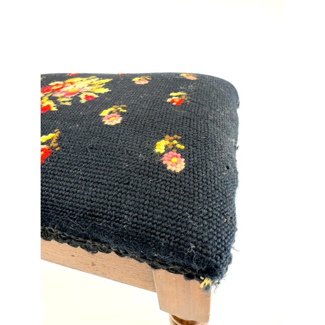 Vintage 1940's Needlepoint Floral Foot Stool For Sale - Image 11 of 12
