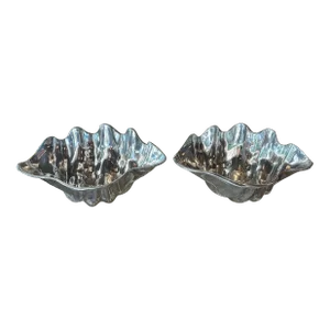 Pair Silver Metal Scalloped Clam Shell Vessel Bowl Planter Arthur Court Style