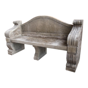 Classic Carved Limestone Park Bench From Northern Italy