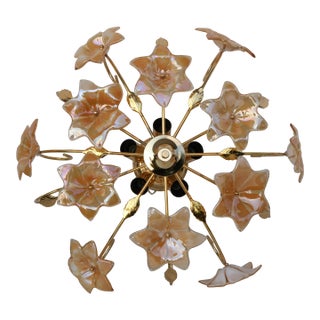 Vintage Murano Ceiling Light Orange Iridescent Flowers, 1960s For Sale