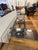 Contemporary Sculptural Trestle Wood + Glass Dining Table For Sale - Image 9 of 12