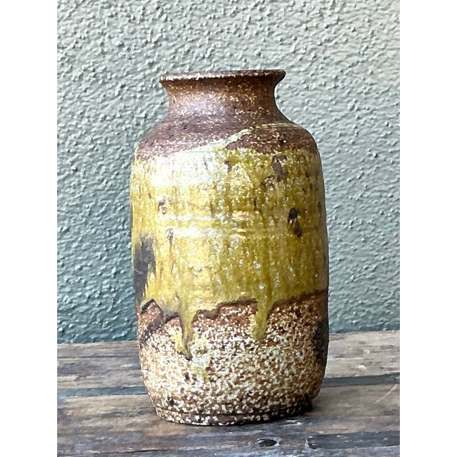 Asparagus Vintage Boho Original Glazed Ceramic Vase For Sale - Image 8 of 10