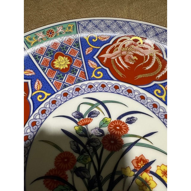 1960s Large 1960s Decorative Japanese Platter in Blues, Greens and Rust Orange For Sale - Image 5 of 11