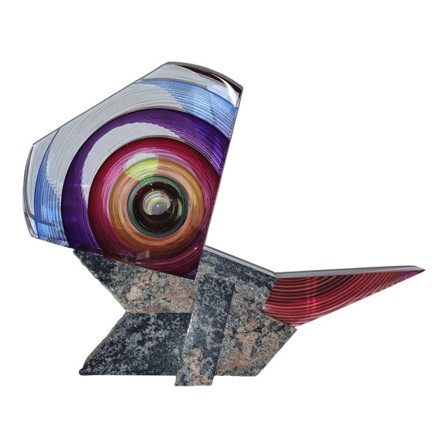 1990s Kit Karbler and Michael David Art Glass and Granite Base Sculpture '' Third Conversation'' For Sale