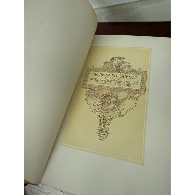 Antique Set of Ten (10) Modern Eloquence Books Red Leather Decorative Book Stack 1900 For Sale - Image 10 of 12