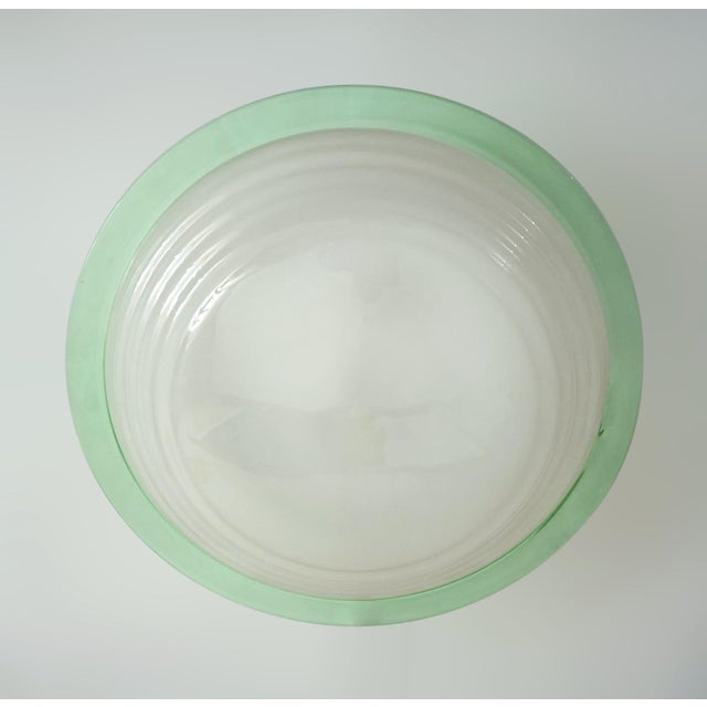 Vintage Italian flush mount or wall light with a single frosted white Murano glass shade enclosed in green border / Made...