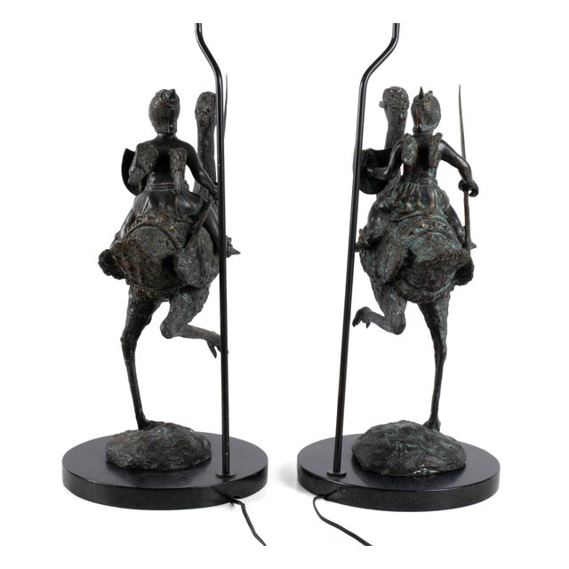 Contemporary Mid 20th Century Charming Pair of Bronze Ostrich Lamps With Cherubs For Sale - Image 3 of 12