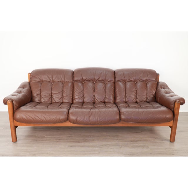 Mid-Century Modern Vintage "Drabant" Brown Leather 3-Seat Sofa by Ulferts Sweden For Sale - Image 3 of 8