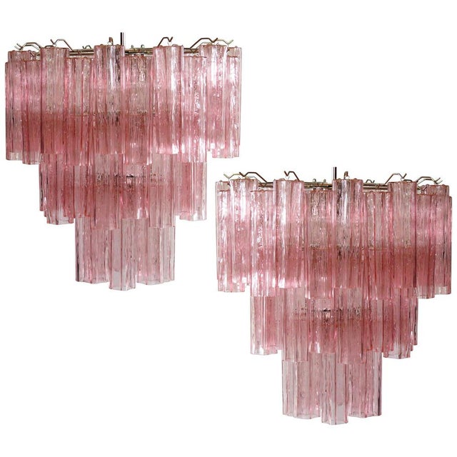 Tronchi Chandeliers with 48 Pink Glasses in the Style of Toni Zuccheri, Murano, 1990, Set of 2 For Sale - Image 16 of 16