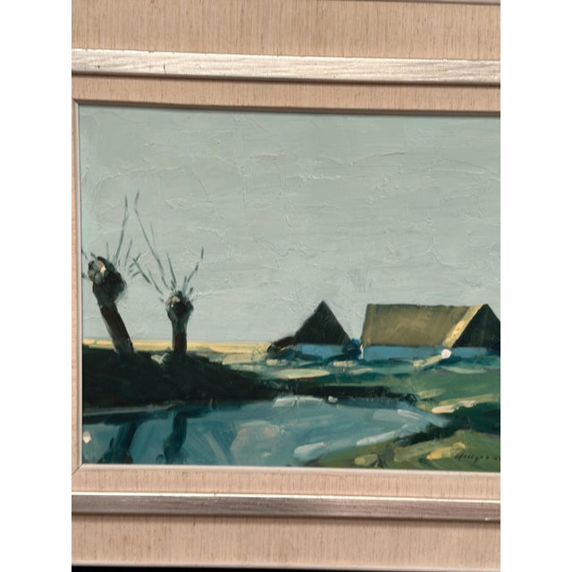 Modern Bengt Hillgrund, Farm by the Lake, 1950s, Oil Painting on Canvas, Framed For Sale - Image 3 of 18