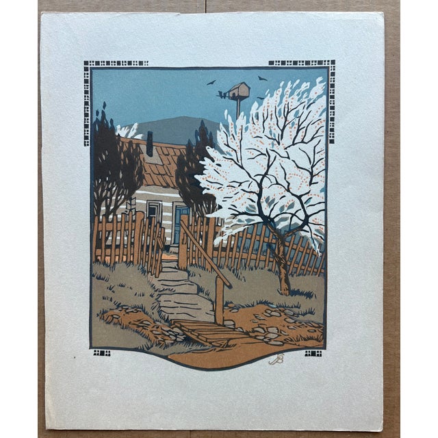 Art Deco Gustave Baumann "April - " "All the Year Round" Color Woodcut in 11x14 Mat, 1912 For Sale - Image 3 of 3