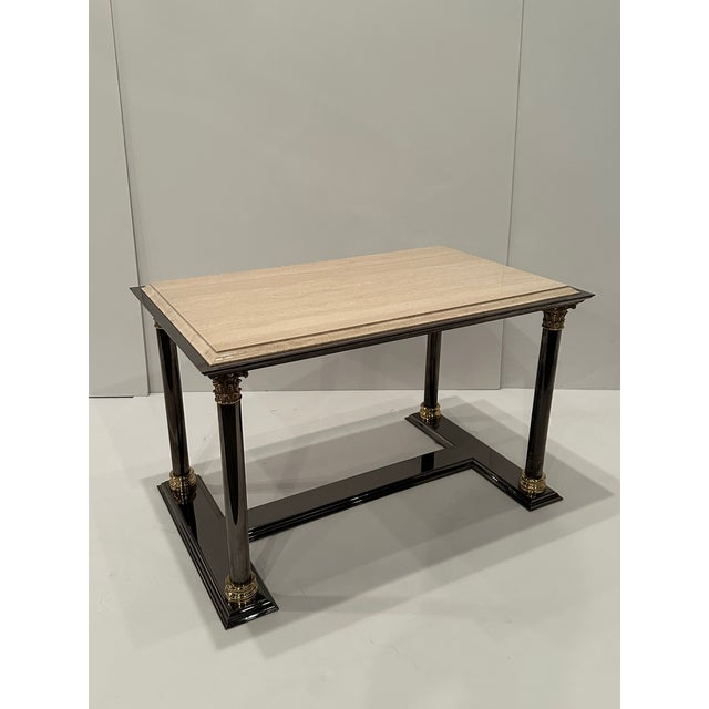 Marble Brass & Tinted Steel Hollywood Regency Cocktail Table For Sale - Image 11 of 13