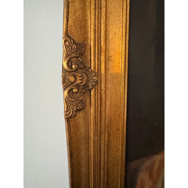 1970s Large Signed Vintage Oil Painting Mother & Child Reading Scene in Ornate Gilt Frame For Sale - Image 5 of 9