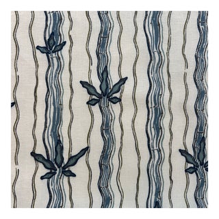 Hand Screen Printed Jed Johnson Home Walden in Blue Linen Fabric- By the Yard For Sale